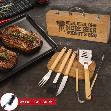 Custom BBQ Tool Set - Grilling Gifts for Men & Beer Lovers